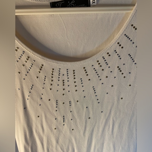 3/12 🌺 Travel Elegance women’s tunic with silver &gold stud design size XL cream - Picture 3 of 6